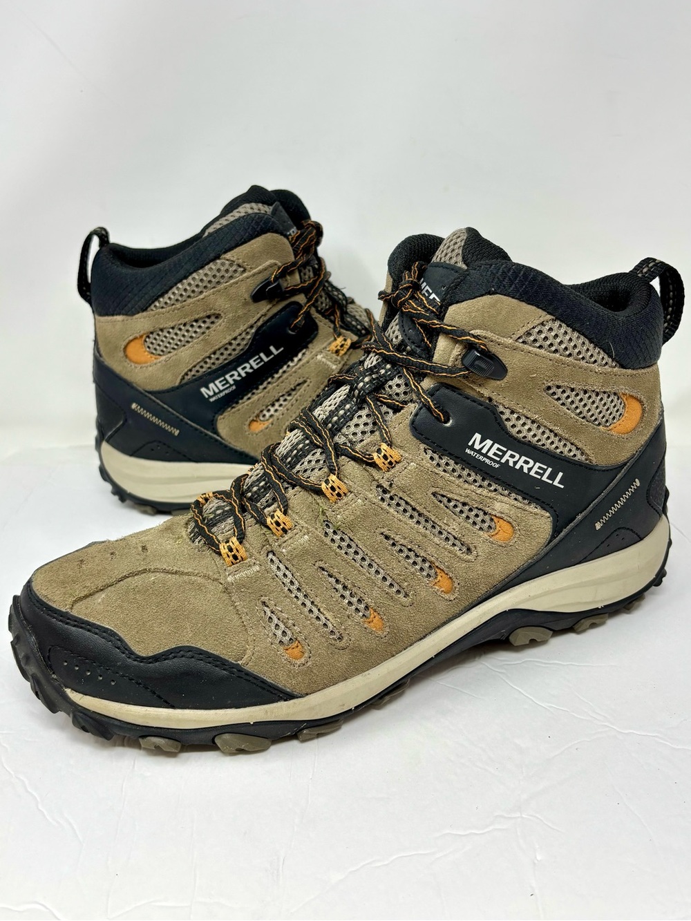 Merrell Crosslander 3 Mid Waterproof Tan Leather Lace Up Hiking Boots Men’s 11